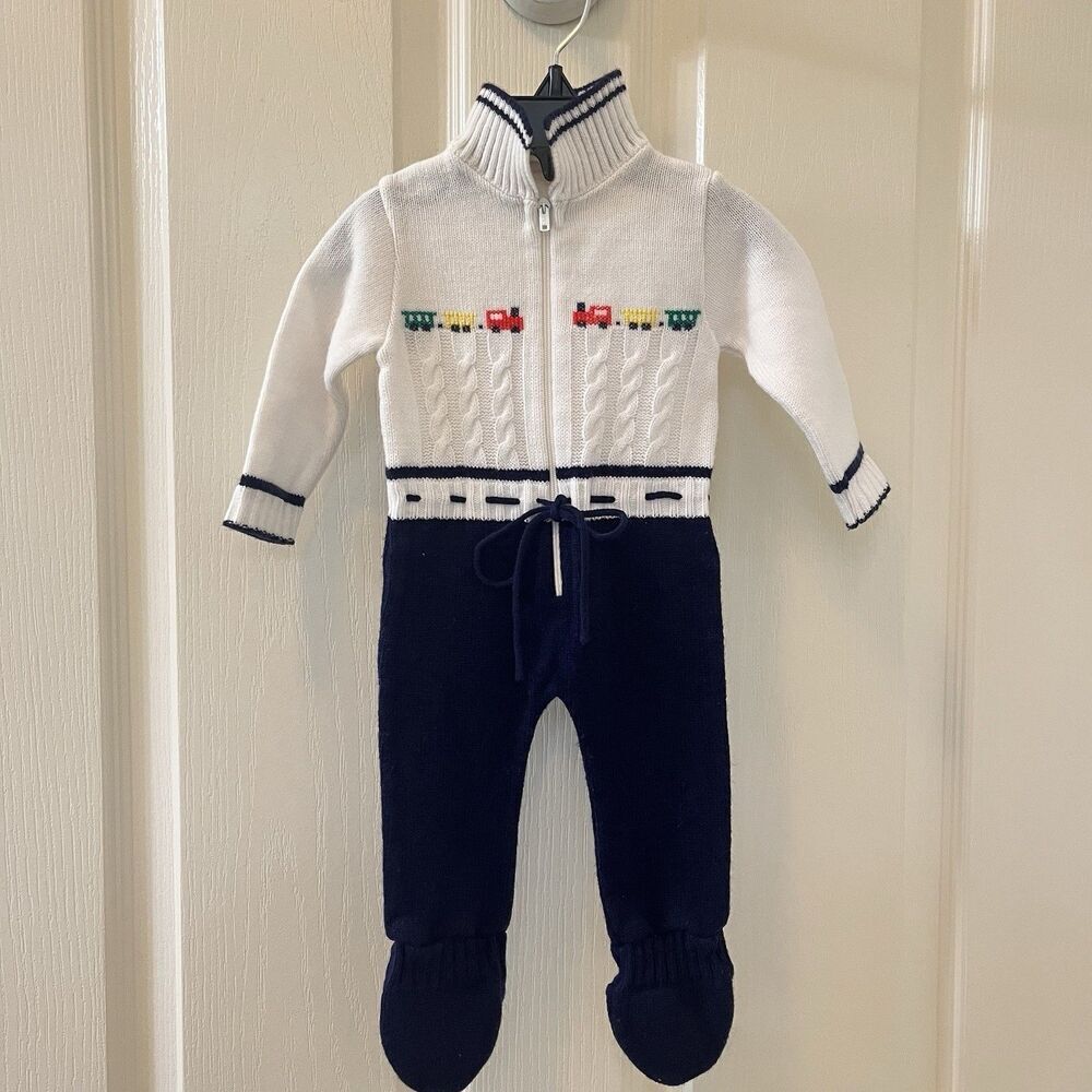 Vintage Baby Togs Train Knit Footie One Piece Footed Romper Birth to 3 Months